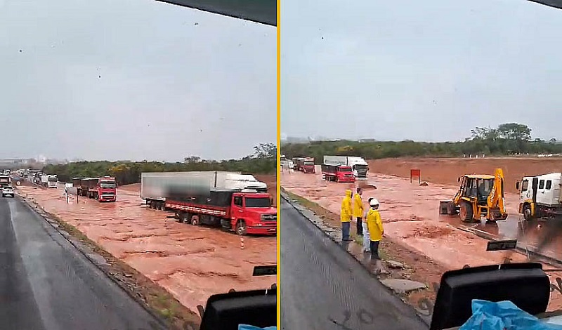 Forte chuva interrompe trecho na rodovia163 próximo Nova Mutum