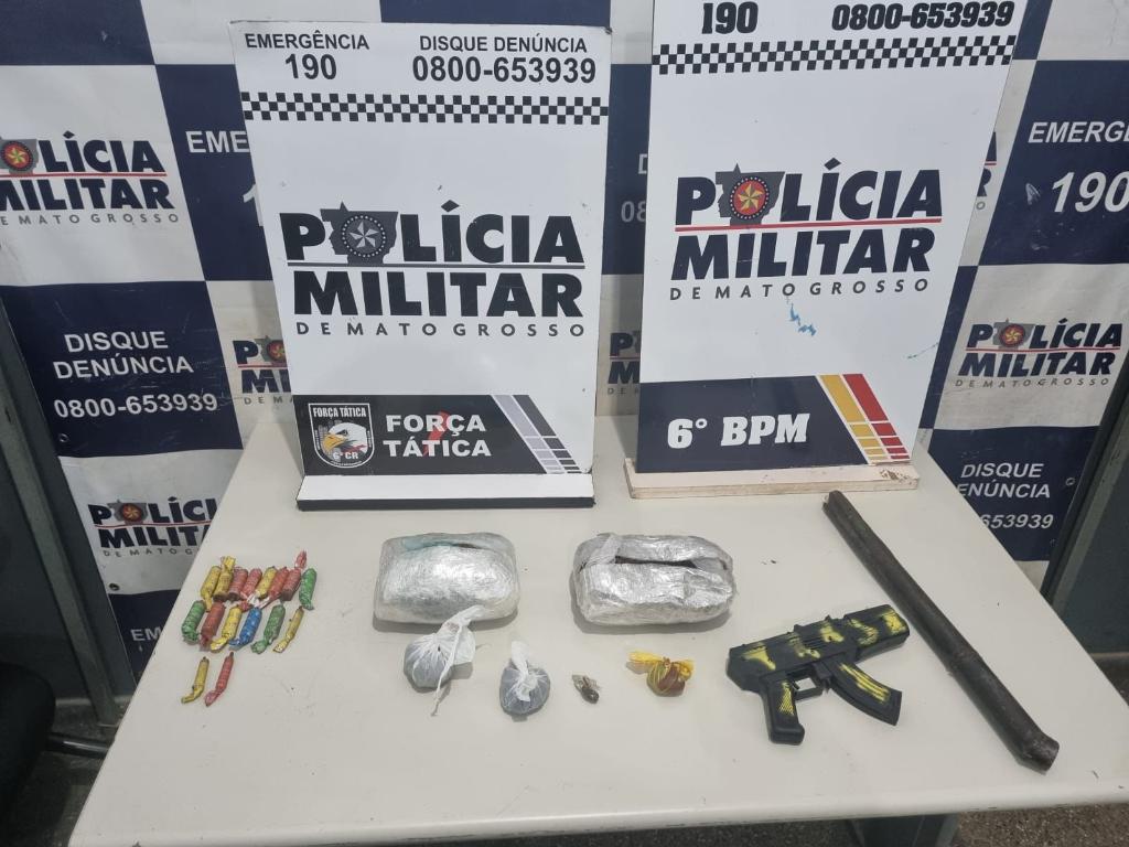 Polícia Militar apreende menor integrante de facção com drogas e arma de brinquedo em Cáceres